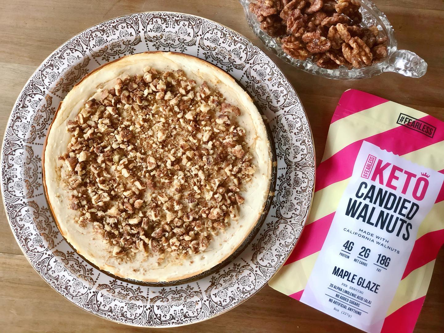 Low-Carb Walnut Cheesecake - Featuring #Fearless Keto Candied Walnuts