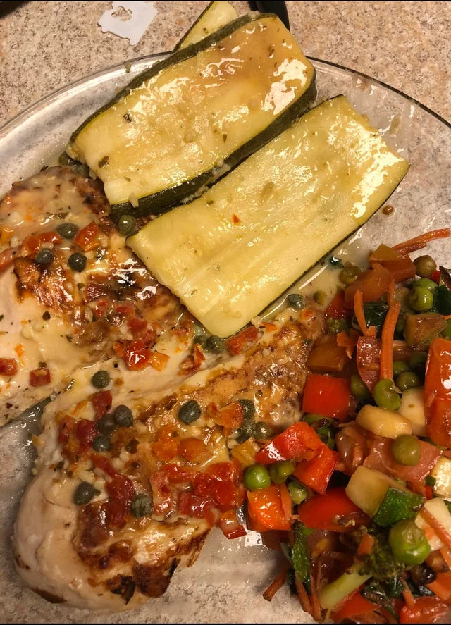 Chicken Piccata with Sautéed Zucchini & Veggies