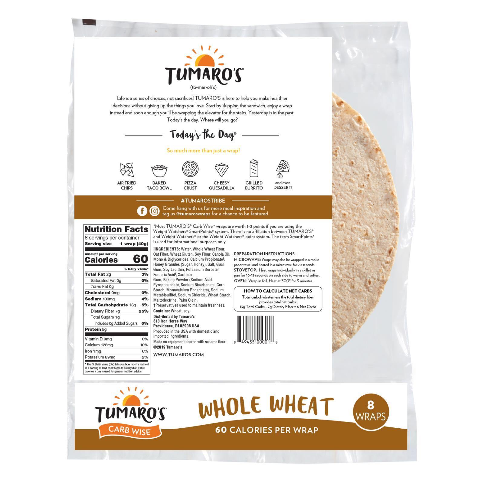 Tumaro's Carb Wise Tortilla Wraps - Whole Wheat Case of 6