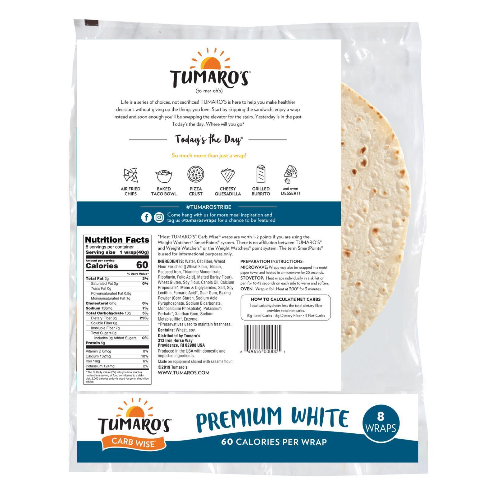 Tumaro's Carb Wise Tortilla Wraps - Premium White Case of 6