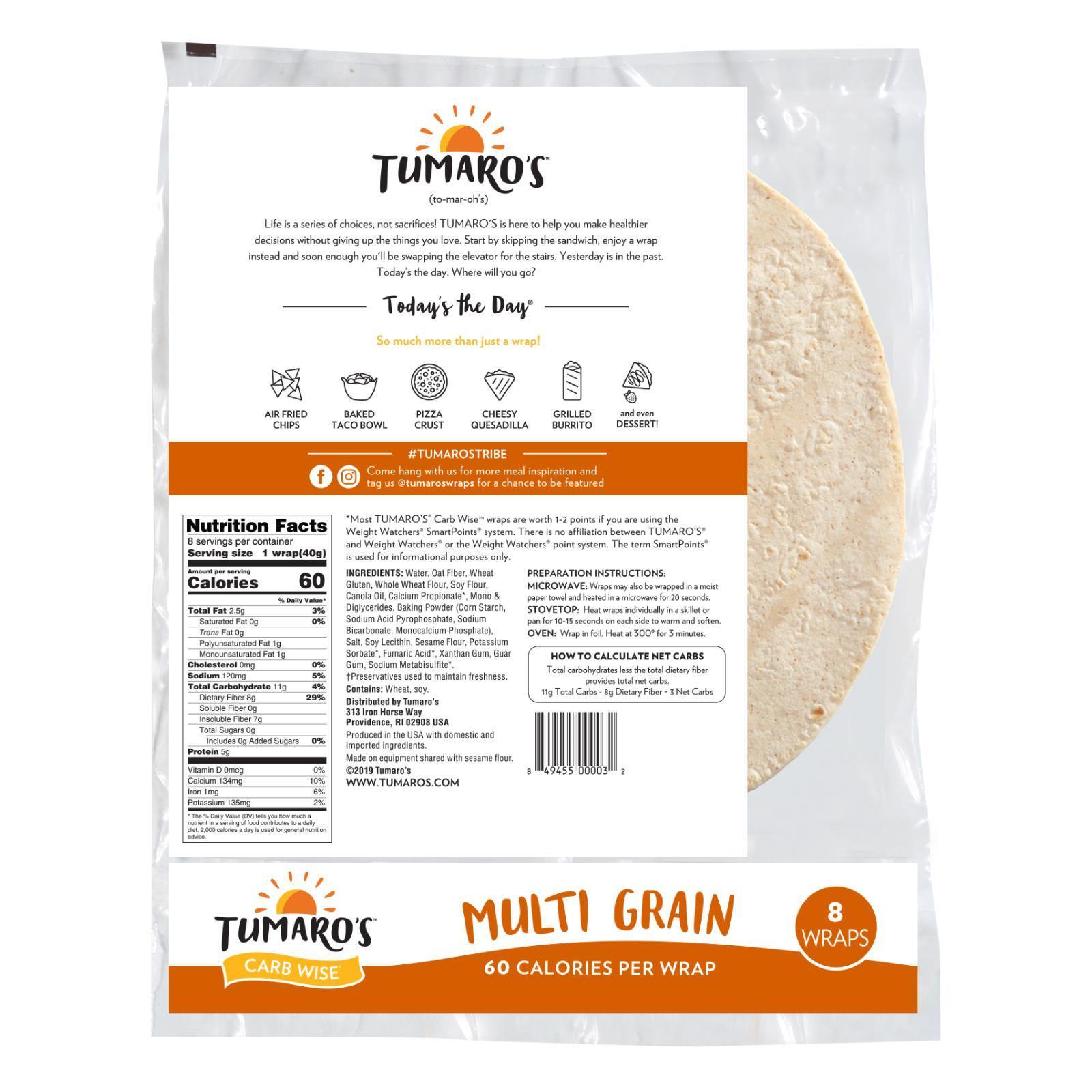 Tumaro's Carb Wise Tortilla Wraps - Multigrain Case of 6