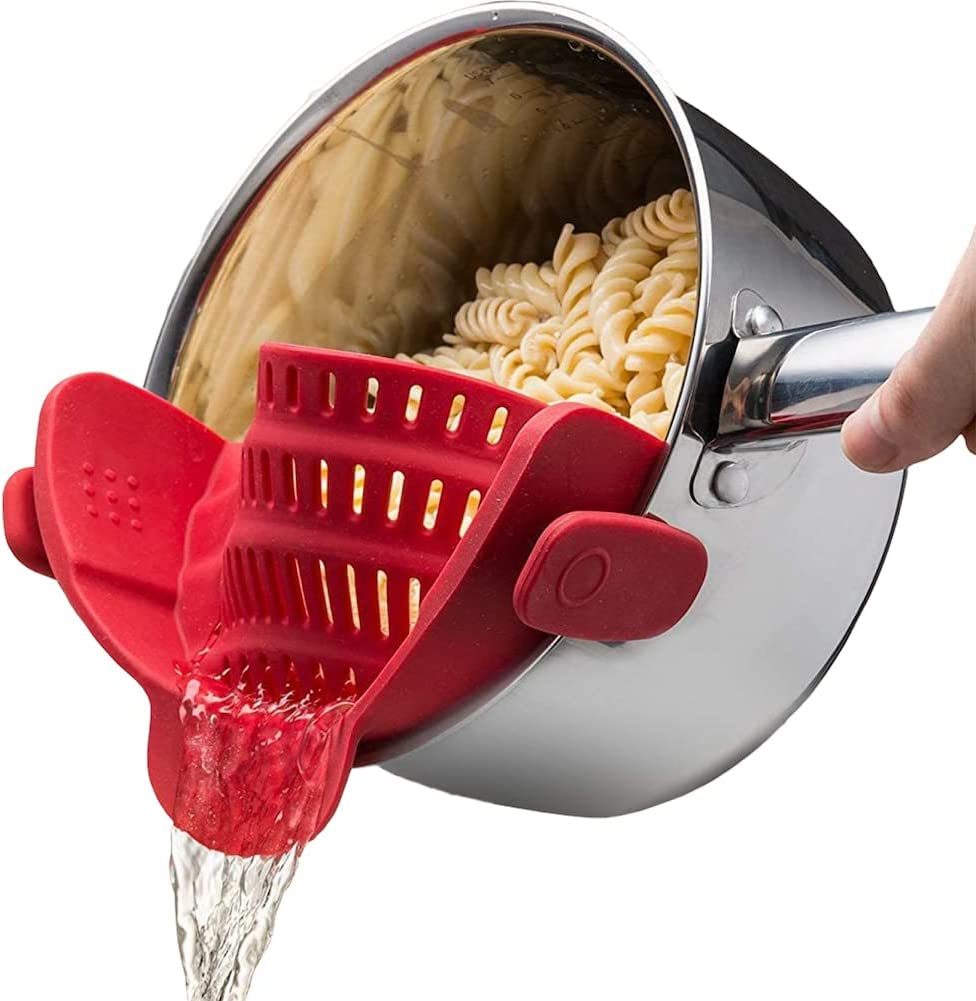 Kitchen Snap N' Strain Pot Strainer & Pasta Strainer Adjustable Silicone Clip On Strainer for Pots, Pans, and Bowls