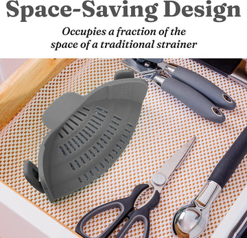Kitchen Snap N' Strain Pot Strainer & Pasta Strainer (Adjustable Silicone Clip On Strainer for Pots, Pans, and Bowls)