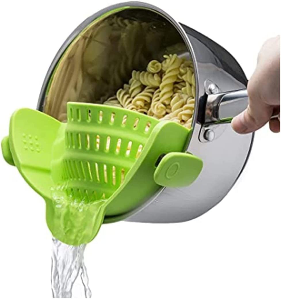 Kitchen Snap N' Strain Pot Strainer & Pasta Strainer Adjustable Silicone Clip On Strainer for Pots, Pans, and Bowls