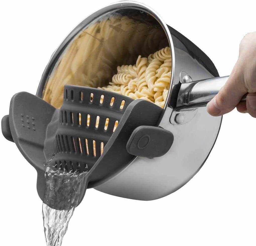 Kitchen Snap N' Strain Pot Strainer & Pasta Strainer Adjustable Silicone Clip On Strainer for Pots, Pans, and Bowls