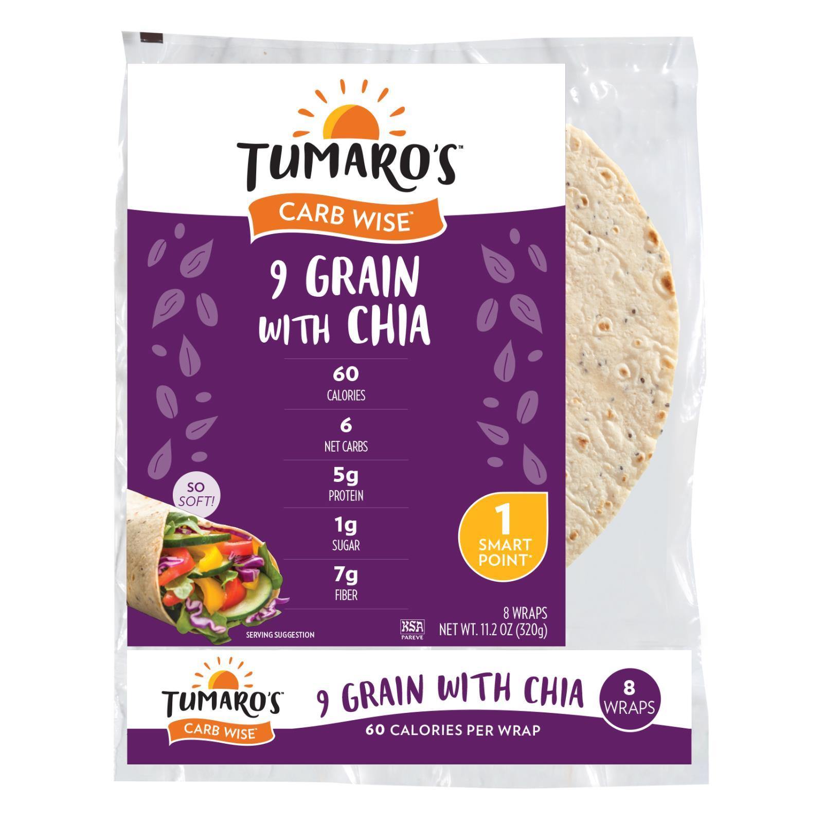 Tumaro's Carb Wise Tortilla Wraps - 9 Grain with Chia Case of 6