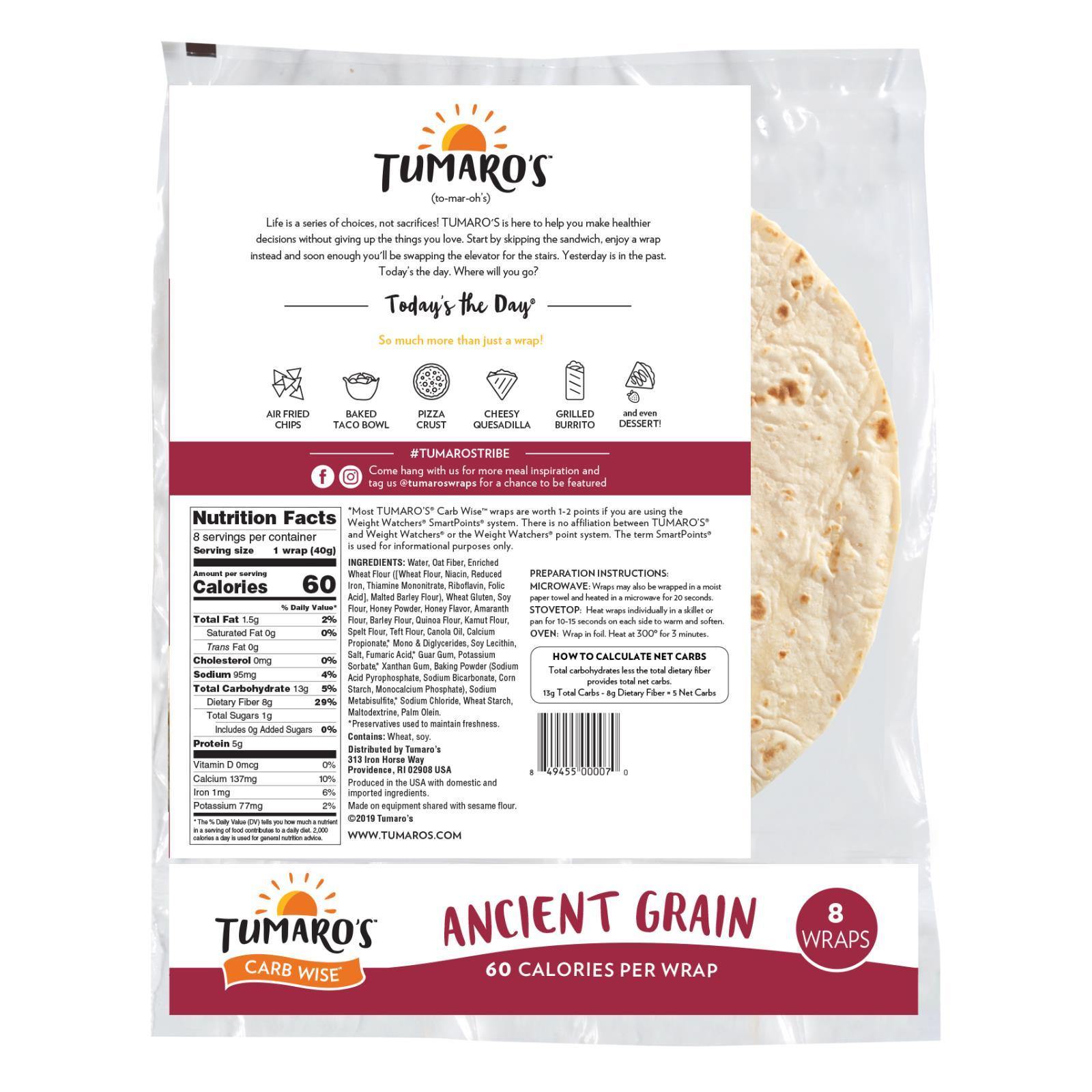 Tumaro's Carb Wise Tortilla Wraps - Ancient Grain Case of 6